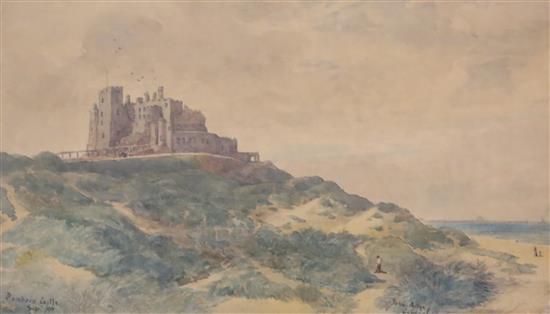 General Sir John Miller Adye (1819-1900), watercolour, three views of Bamburgh Castle, Northumberland,